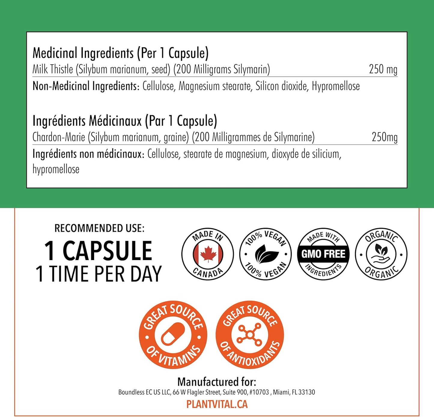 PlantVital Organic Milk Thistle Extract Capsules - Made in Canada - Vegan - 80% Silymarin Flavonoids - Can support liver function and digestive disturbances - Non-GMO - 3 Months Supply - 90 Capsules