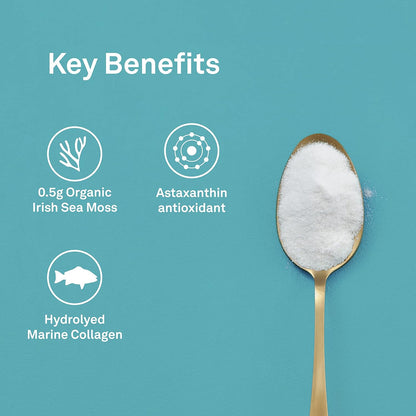 Organika Sea Beauty - Hydrolyzed Marine Collagen with Irish Sea Moss and Astaxanthin Powder- Improve Skin Health and Anti-Aging Support, Antioxidants- 135g