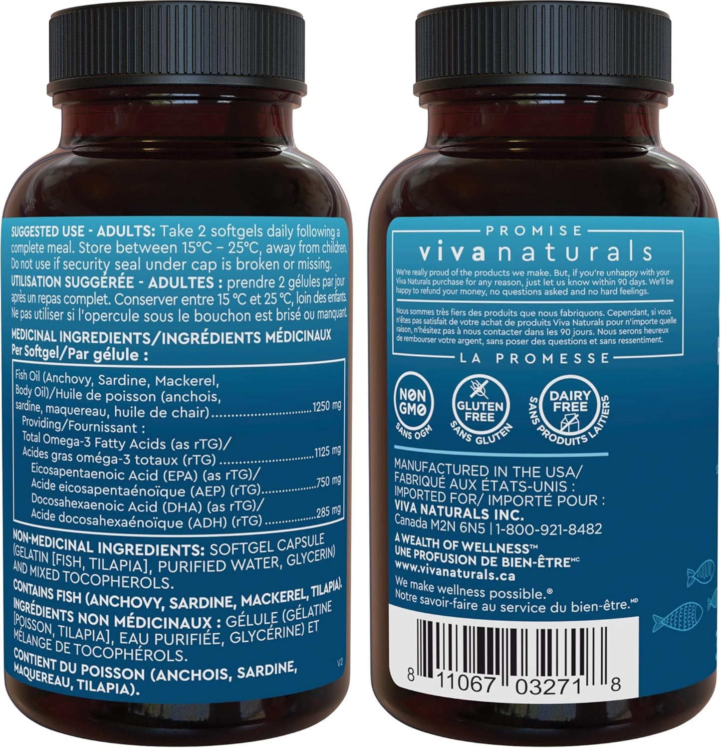 Viva Naturals 三倍强度 Omega 3 鱼油补充剂 - 2500 毫克鱼油，含再酯化 Omega-3 脂肪酸（包括 EPA 和 DHA），有益于认知健康和脑功能 - 30 粒软胶囊