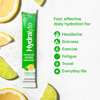 HydraLyte 电解质粉，低糖电解质包，专为快速补水而设计，适合所有年龄段的安全补水 - 采用全天然成分制成，12 份，柠檬青柠口味