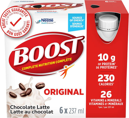 BOOST Original Meal Replacement Drink, Choc Latte, 6x237ml, Case Pack of 4, Packaging May Vary & 15g High Protein Meal Replacement Drink, Vanilla, 6x237ml, Case Pack of 4, Packaging May Vary