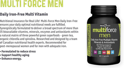 Prairie Naturals 多效男士活力配方。不含铁。富含多种维生素B群（甲钴胺B12、P5P B6、5MTHF）、MK7 维生素K2、矿物质复合物（含锌）、甜菜碱盐酸盐和菠萝蛋白酶（促进吸收）、有机小球藻……