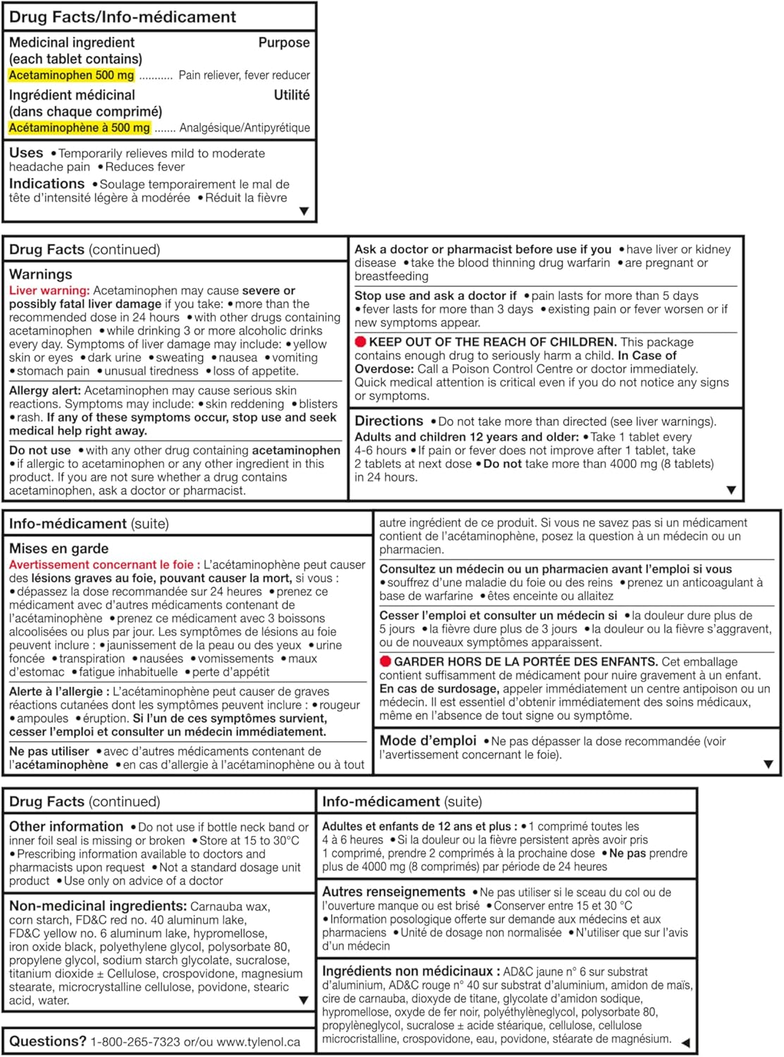 泰诺强效缓解疼痛、缓解头痛和退烧，500 毫克对乙酰氨基酚 150 片 eZTABS