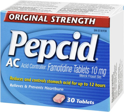Pepcid 酸控製劑，原始強度，胃灼熱的抑酸劑和抗酸劑，預防和緩解胃灼熱，10 毫克，30 粒