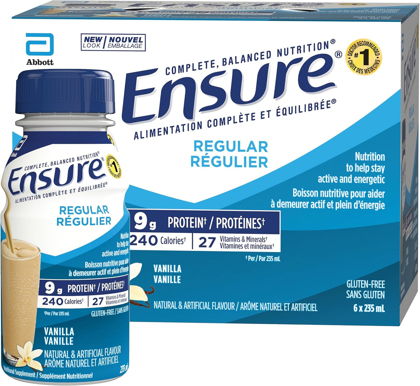 確保定期補充營養，保持活力和精力的營養，香草味，6 x 235 毫升瓶裝