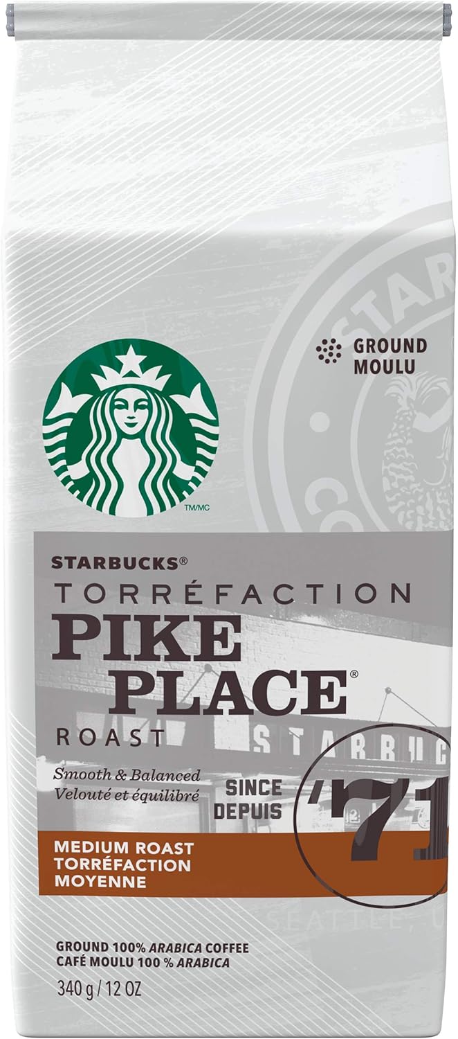 星巴克焦糖味和派克市場中度烘焙研磨咖啡，100% 阿拉比卡咖啡豆 - 6 x 340 克包（2040 克）