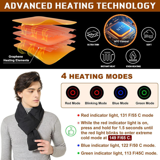 BIAL Heated Scarf for Men Women, NTC Control Neck Heating Pad with Rechargeable 5000mAh Battery Neck Warmer, Christmas Gift