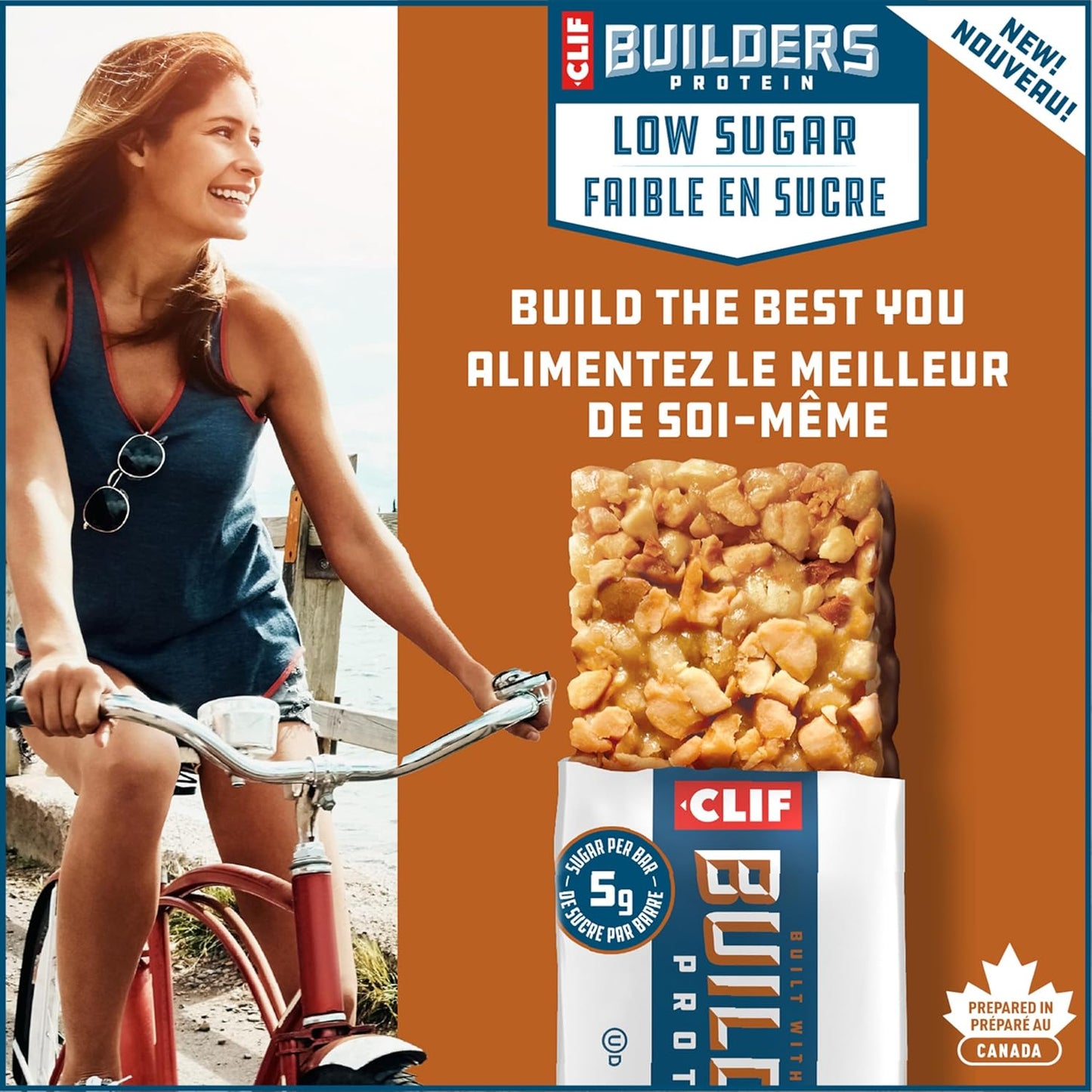 CLIF BUILDERS 低糖蛋白棒，12 包，每包 56 克，16 克蛋白质，5 克糖，不含人工甜味剂，花生酱巧克力味，高蛋白零食，加拿大制造