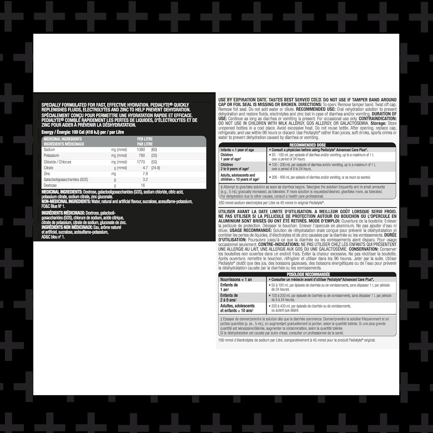 Pedialyte AdvancedCare Plus 电解质口服补液盐，含锌，增强免疫力，补充电解质，浆果霜口味，1 升