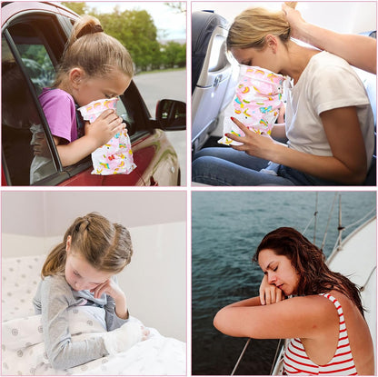 JarThenaAMCS 50Pcs Kids Vomit Bags Disposable Cartoon Emesis Bags Leak Proof Self Sealing Barf Bags Portable Throw Up Bag for Motion Car Air Sea Sickness Nausea Travel