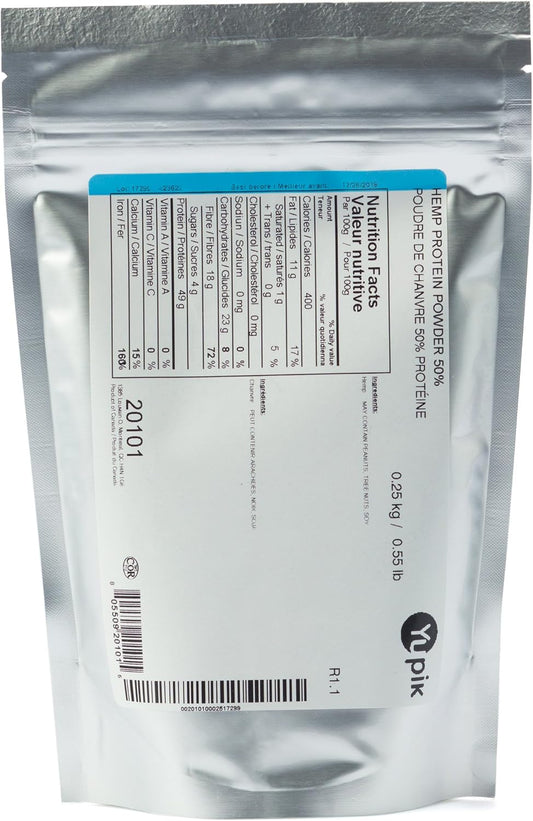 Yupik Hemp Protein Powder 250g, 50% Protein Content, Vegan, Gluten-Free, Kosher, High in Fiber & Iron, Nutty Flavor, Ideal for Smoothies & Baking