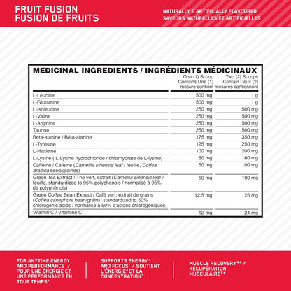 Optimum Nutrition 氨基能量粉：運動前和隨時補充能量，含綠茶、綠咖啡萃取 + BCAA - 水果融合：30 份 [270 克]（包裝可能有所不同）