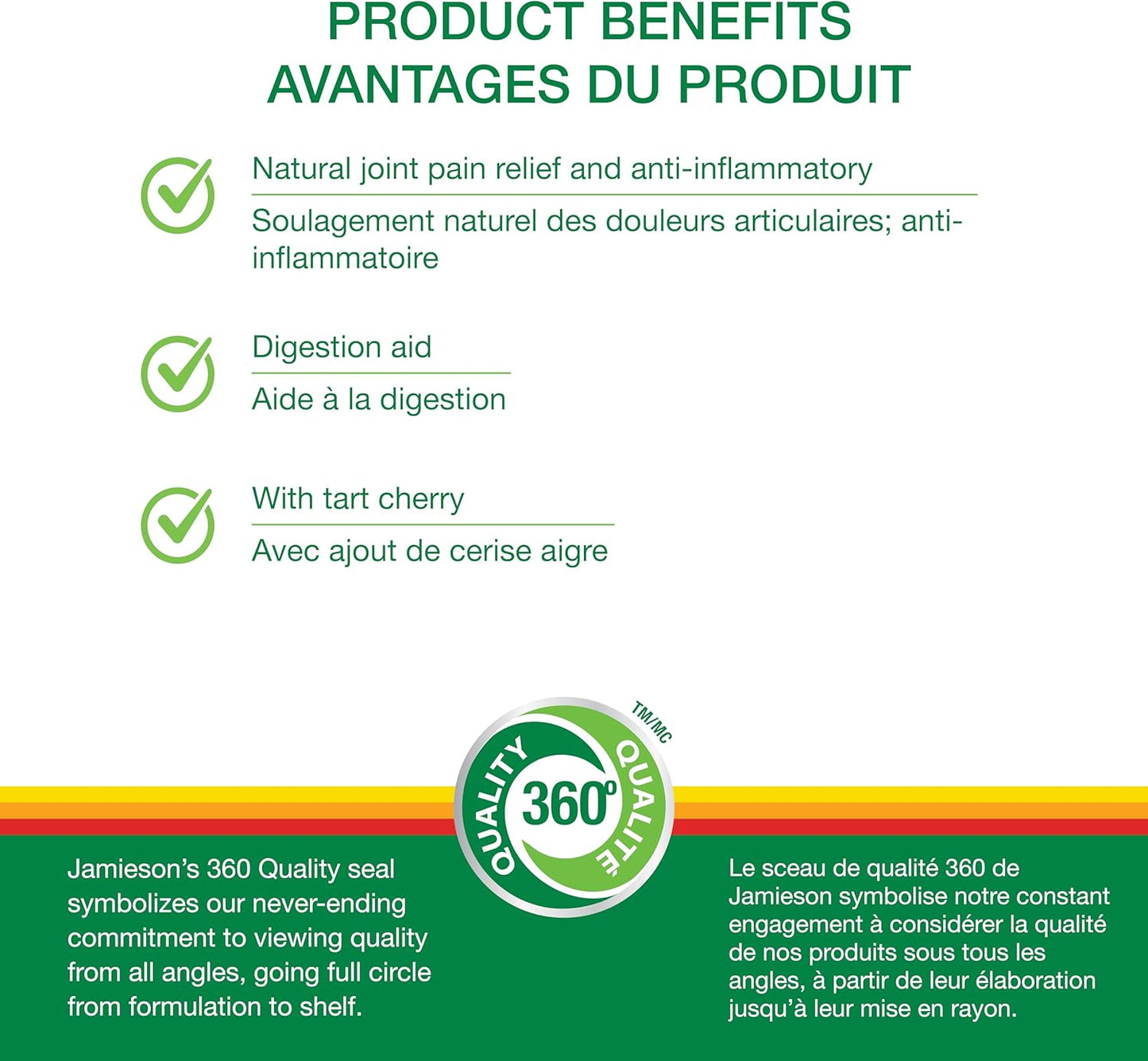 Jamieson姜黄100毫克，含酸樱桃500毫克，天然缓解关节疼痛，消炎助消化。非转基因，30粒素食胶囊，加拿大制造