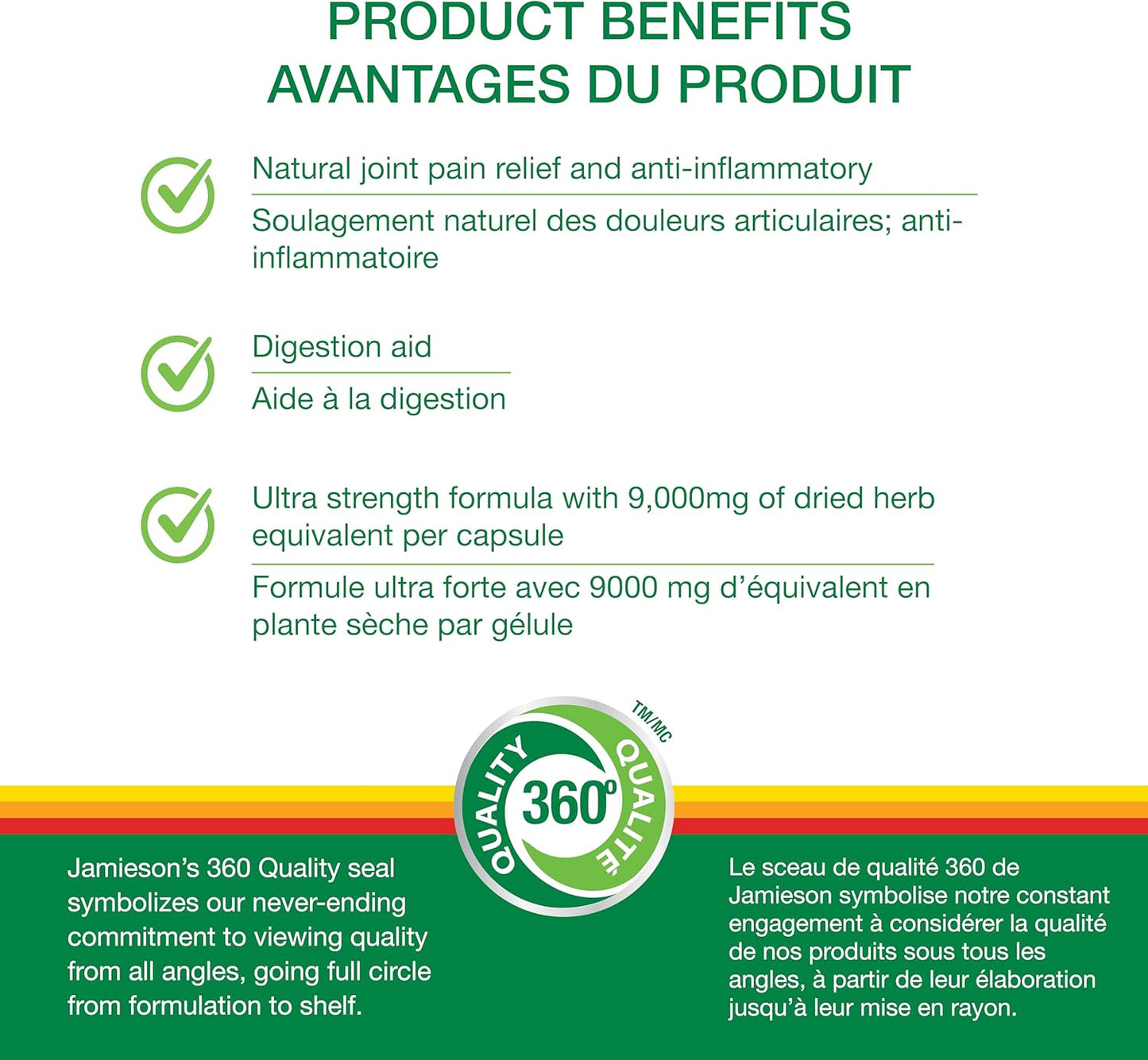 Jamieson Turmeric 9,000 mg, Ultra Strength, Provides Natural Joint Pain Relief, Supports Inflammation, and Helps with Digestion. NON-GMO, Gluten-Free, 30 Vegetarian Capsules, Proudly Canadian