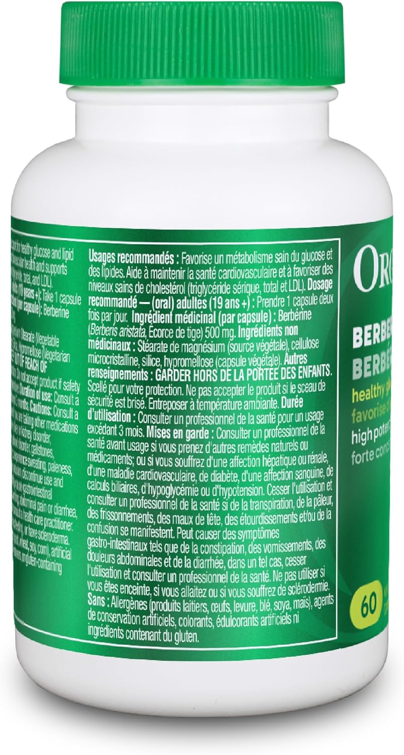 Organika 小檗碱 - 高效，支持胆固醇和葡萄糖代谢，有助于维持心血管健康 - 60粒胶囊