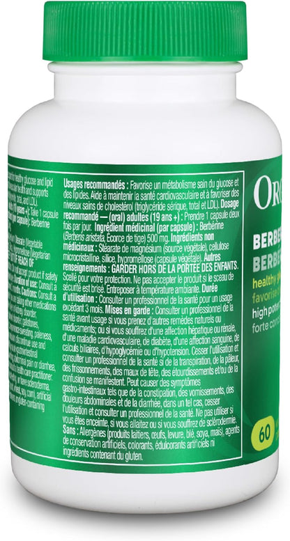 Organika 小檗碱 - 高效，支持胆固醇和葡萄糖代谢，有助于维持心血管健康 - 60粒胶囊