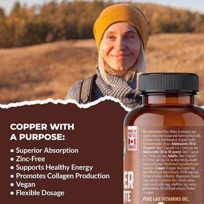 Pure Lab Vitamins 甘氨酸銅 1毫克 - 60 粒素食膠囊