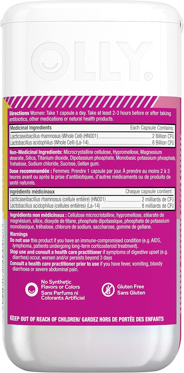 OLLY 補充劑膠囊 無麩質多菌株女性益生菌補充劑 Happy HOO-HA 支持陰道健康 25 粒膠囊