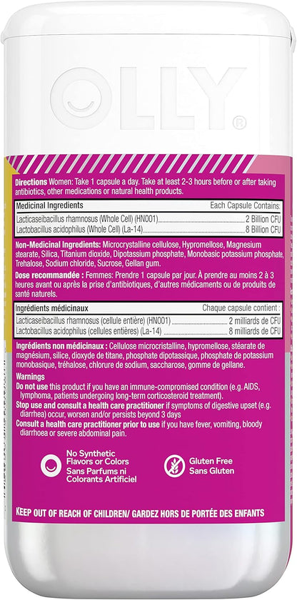 OLLY 補充劑膠囊 無麩質多菌株女性益生菌補充劑 Happy HOO-HA 支持陰道健康 25 粒膠囊