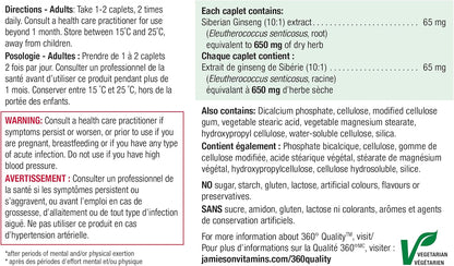 Jamieson Siberian Ginseng, Supports Recovery, Helps Enhance Physical Performance, and Improves Mental Performance. Adaptogen, Non-GMO, Gluten-Free, 100 Vegetarian Caplets, Proudly Canadian