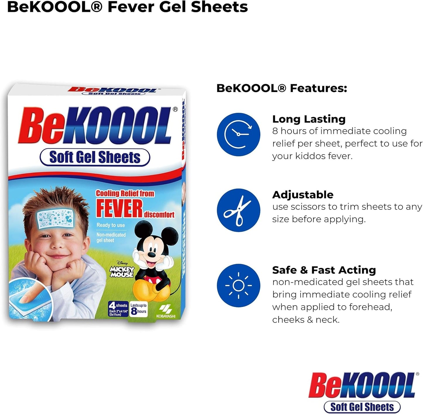 BeKoool 儿童柔软冷却凝胶贴，4 片