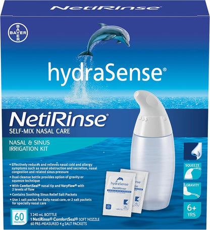 HydraSense NetiRinse 二合一鼻腔和鼻窦冲洗套装，有助于减轻和缓解鼻腔和鼻窦症状，60 片（1 包）