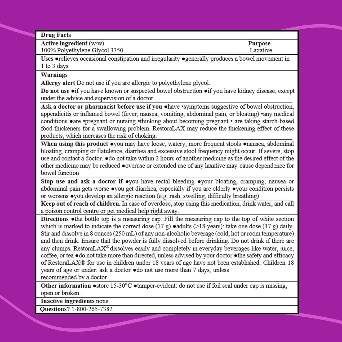 RestoraLAX Powder Laxative, Effective Relief, No Taste, No Grit, No Gas, No Bloating, No Cramps, No Sudden Urge, Convenient 10 Single Dose Sachets