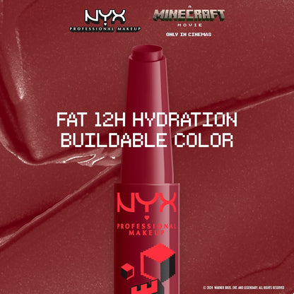 NYX Professional Makeup A Minecraft Movie Fat Oil Slick Click, 12 HR Hydration, Infused with nourishing oils, High-shine Finish, Lip Balm, Shade: Redstone Mine (Red)