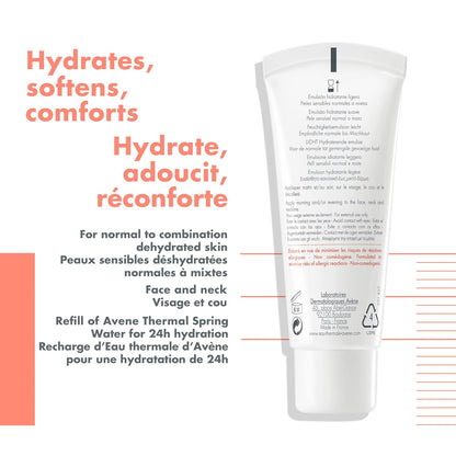 Eau Thermale Avene Hydrance Light Hydrating Emulsion Cream, Moisturizing, For Sensitive and Dehydrated Skin, Hydrating, Plumping and Radiance boosting, 40 ml