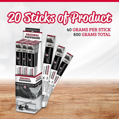 McSweeney's 原味干腌意大利辣香肠条，100% 加拿大制造，干腌意大利辣香肠，天然烟熏，高蛋白零食，无麸质肉类零食，无需冷藏，散装箱。40 克（20 支装）