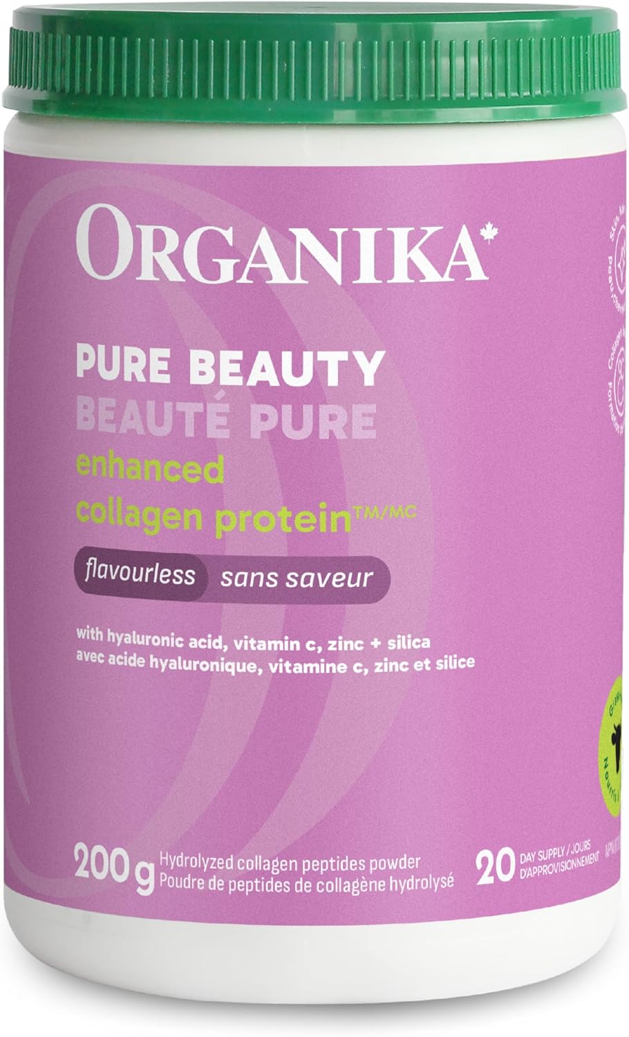 Organika Canadian-Made Enhanced Collagen Pure Beauty - Combination of Collagen, Hyaluronic Acid, Vitamin C, Zinc, and Silica- 200g