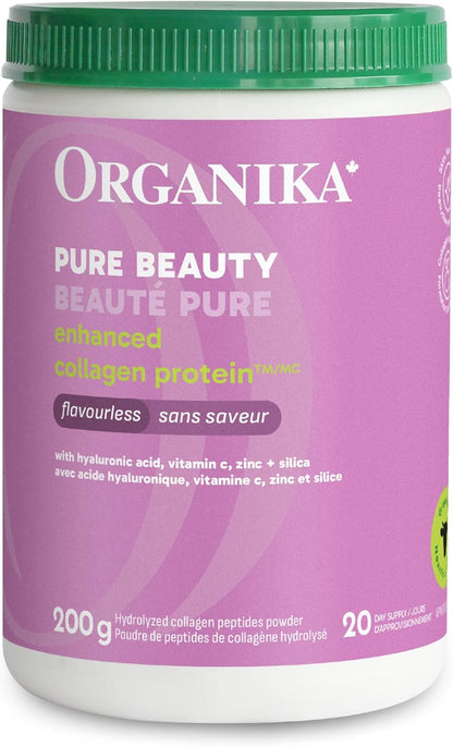 Organika Canadian-Made Enhanced Collagen Pure Beauty - Combination of Collagen, Hyaluronic Acid, Vitamin C, Zinc, and Silica- 200g