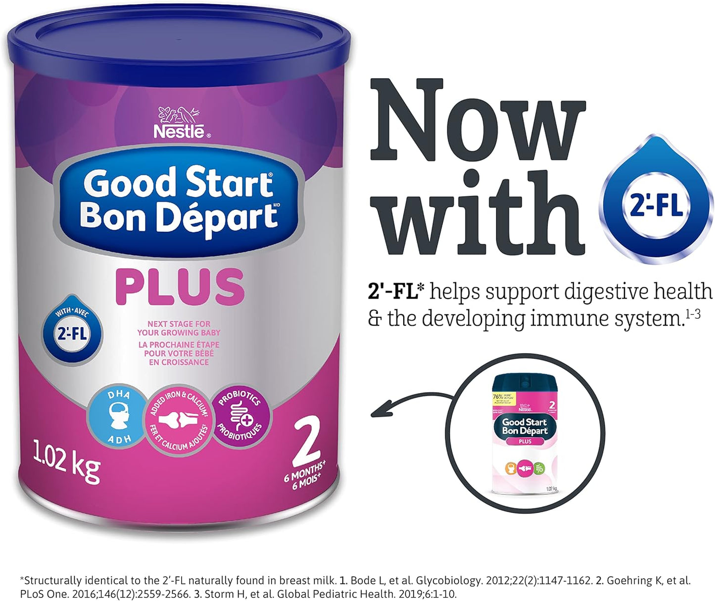 GOOD START PLUS 2 婴儿配方奶粉，适用于 6 个月以上的婴儿，添加铁和钙，含 DHA、益生菌和 2'-FL，1.02 千克 & START 2 婴儿配方奶粉，6 个月以上，900 克