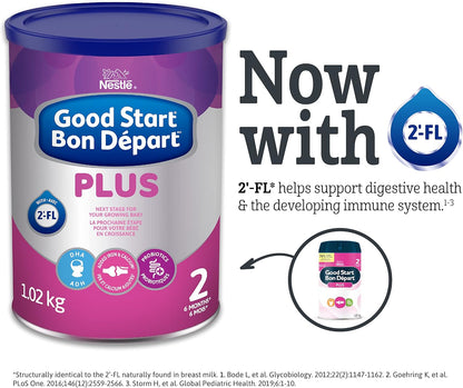 GOOD START PLUS 2 婴儿配方奶粉，适用于 6 个月以上的婴儿，添加铁和钙，含 DHA、益生菌和 2'-FL，1.02 千克 & START 2 婴儿配方奶粉，6 个月以上，900 克