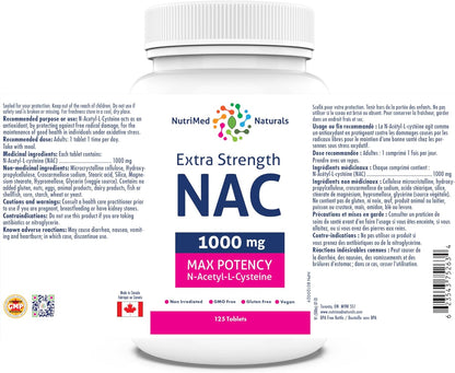 Nutrimed Naturals - 超強效 NAC 1000 毫克 125 片，4 個月用量 - 純素、非基因改造和無麩質 - 強效 N-乙醯-L-半胱氨酸 - 支持肺部和肝臟健康 - 支持呼吸健康
