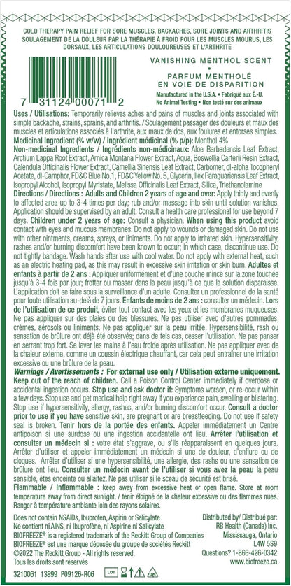 Biofreeze 凝胶，渗透性镇痛，缓解肌肉酸痛、关节炎、背痛和关节疼痛，快速起效，持久有效，清凉薄荷醇配方，精准涂抹，89 毫升