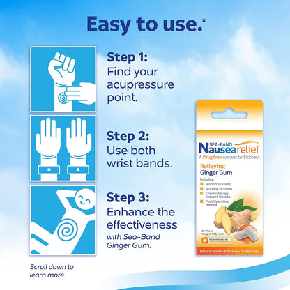 Sea-Band Anti-Nausea Acupressure Wristband for Motion or Morning Sickness, Adult, 1 Pair (Color May Vary)