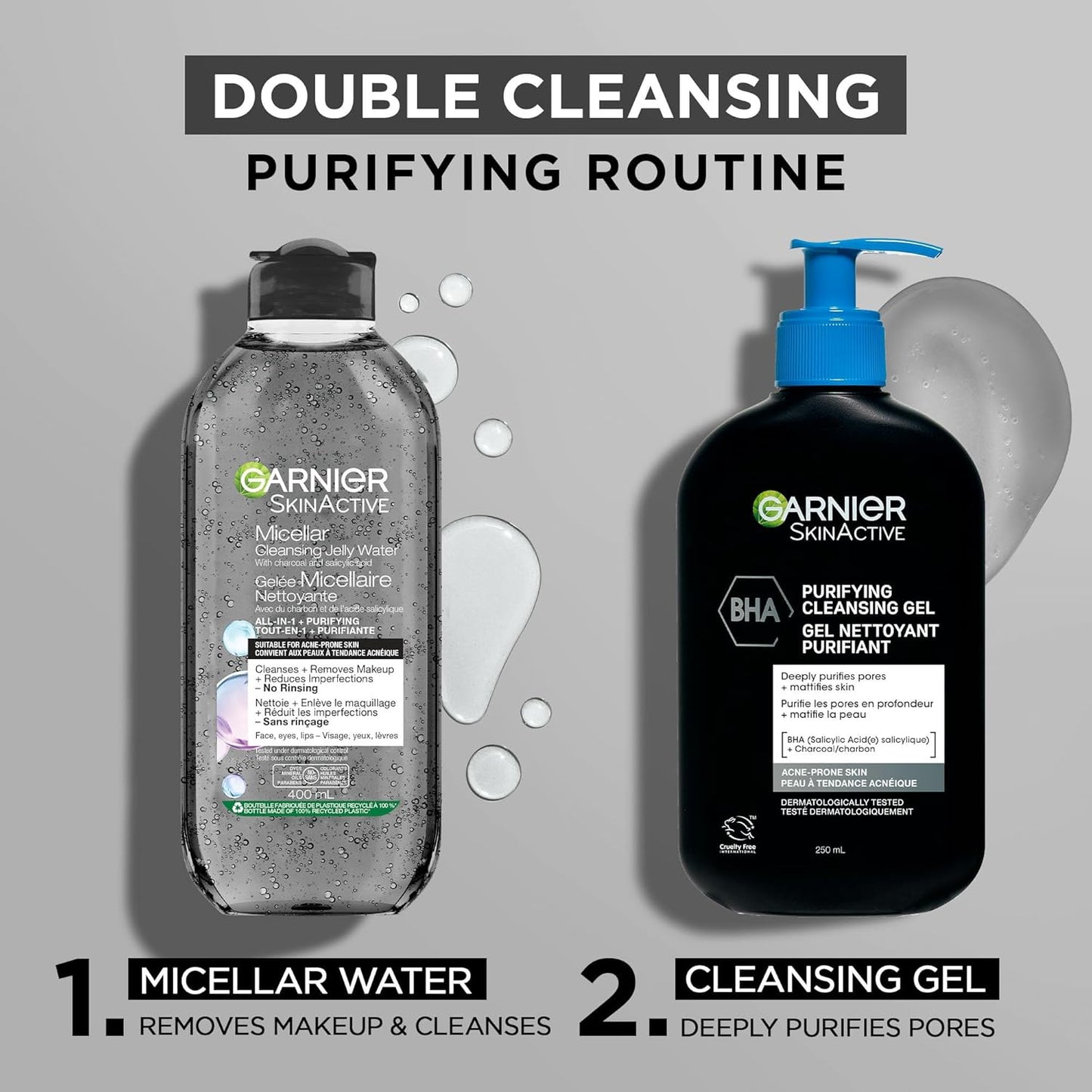 Garnier BHA Purifying Cleansing Gel with Salicylic Acid & Charcoal, Deep Pore Cleansing & Mattifying Skin Gel 250 ml