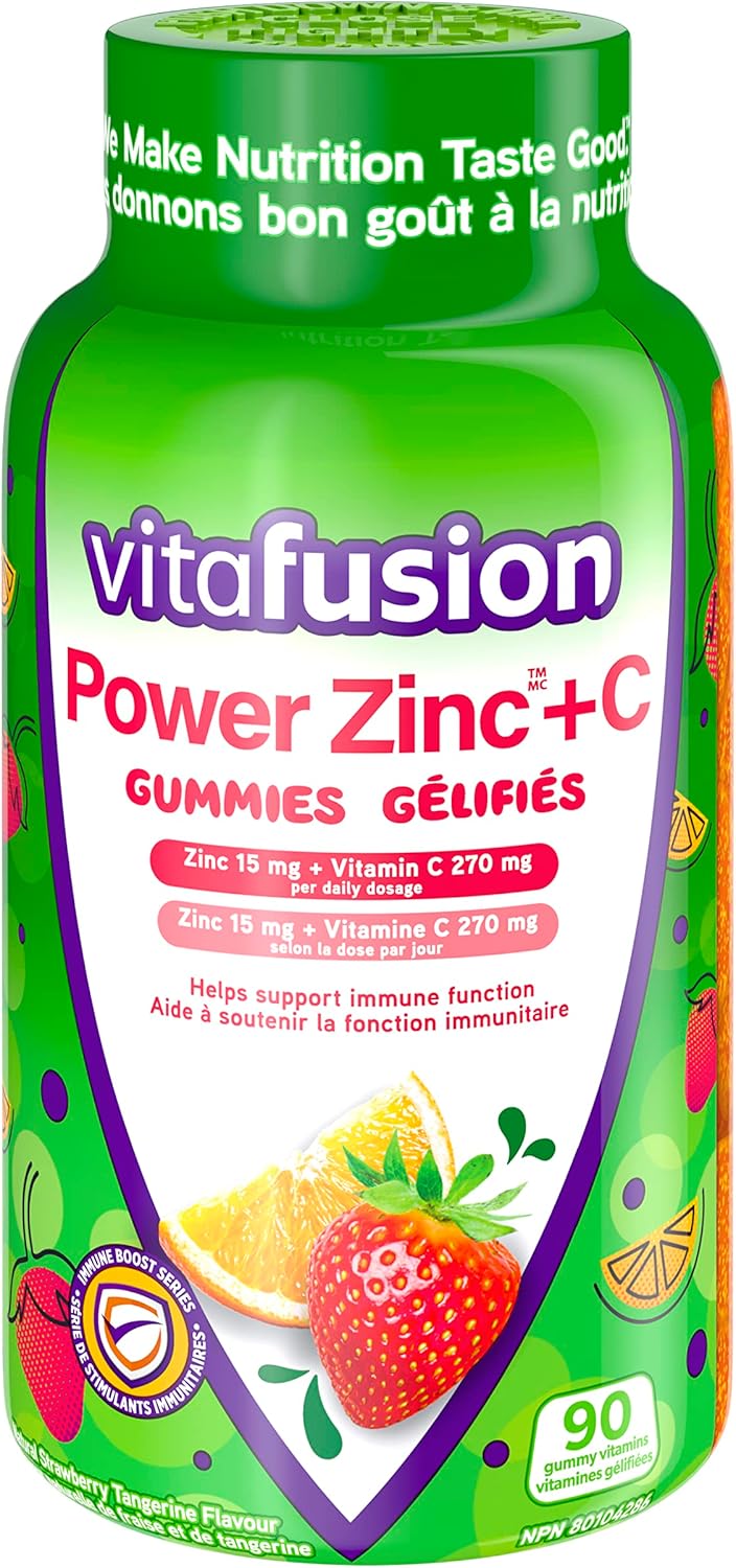 Vitafusion Power 鋅 + C 成人維生素軟糖，草莓橘子味，90 粒 & B12 成人維生素軟糖，1000 微克維生素 B12 每日劑量