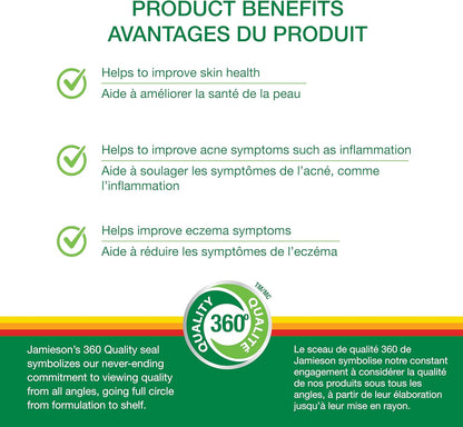 Jamieson Evening Primrose Oil 500 mg with Vitamin E, Omega-6, Supports Skin Hydration, Skin Smoothness, Reduces Acne Symptoms, and Provides Ezcema Symptom Support. Non-GMO, Gluten-Free, 180 Softgels, Proudly Canadian