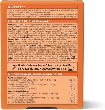 New Nordic Zuccarin Diet - Herbal Supplement to Support a Healthy Lifestyle - Contains White Mulberry Leaf Extract & Green Coffee Bean Extract - 60 Vegan Tablets