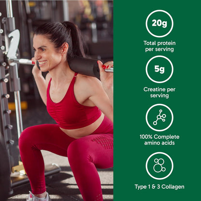 Organika Canadian-Made Enhanced Collagen Sport- 20g Collagen Protein + Creatine, Taurine, and Compete Amino Acid Profile- Promotes Muscle Growth, Strength, and Joint Health- Unflavoured- 517g