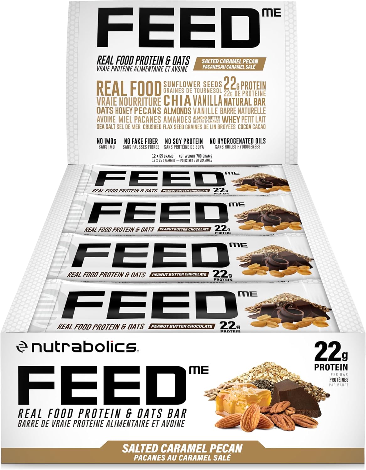 Nutrabolics Feed Bar, Salted Caramel Pecan, Real Food Protein Bar, 12 Bars