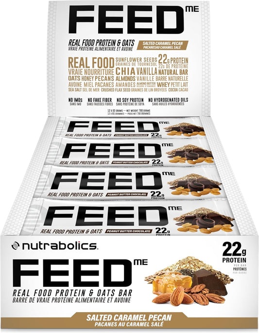 Nutrabolics Feed Bar, Salted Caramel Pecan, Real Food Protein Bar, 12 Bars
