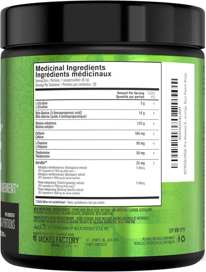 NITROSURGE 鍛鍊前補充品 - 源源不絕的能量、瞬間增強力量、清晰的注意力、強烈的泵感 - 一氧化氮助推器和含 β-丙氨酸的鍛煉前粉末 - 30 份，酸桃圈