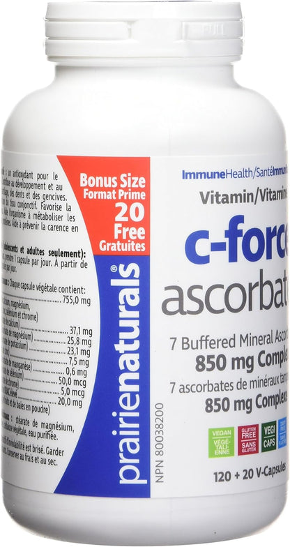 Prairie Naturals 维生素 C Force 矿物质抗坏血酸盐有助于骨骼/软骨/牙齿/牙龈/伤口愈合/和结缔组织的形成，维持肌肉功能，维持身体的……