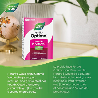 Nature's Way Optima 每日一次女性穩定益生菌膠囊，含 7 種益生菌菌株，500 億菌落形成單位，有效期保證，不含麩質和乳製品，30 粒膠囊