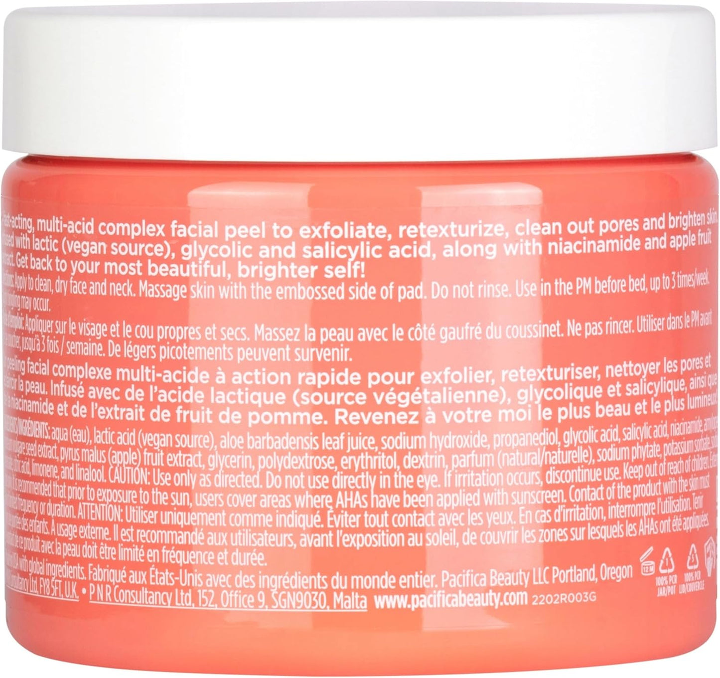 Pacifica Beauty Glow Baby Brightening Peel Pads 10% AHA + BHA, Skincare, Exfoliating, Skin Texture, Minimize Pores, For All Skin Types, Fragrance Free, Clean Skin Care, Vegan - 60 Pads (1 Count)