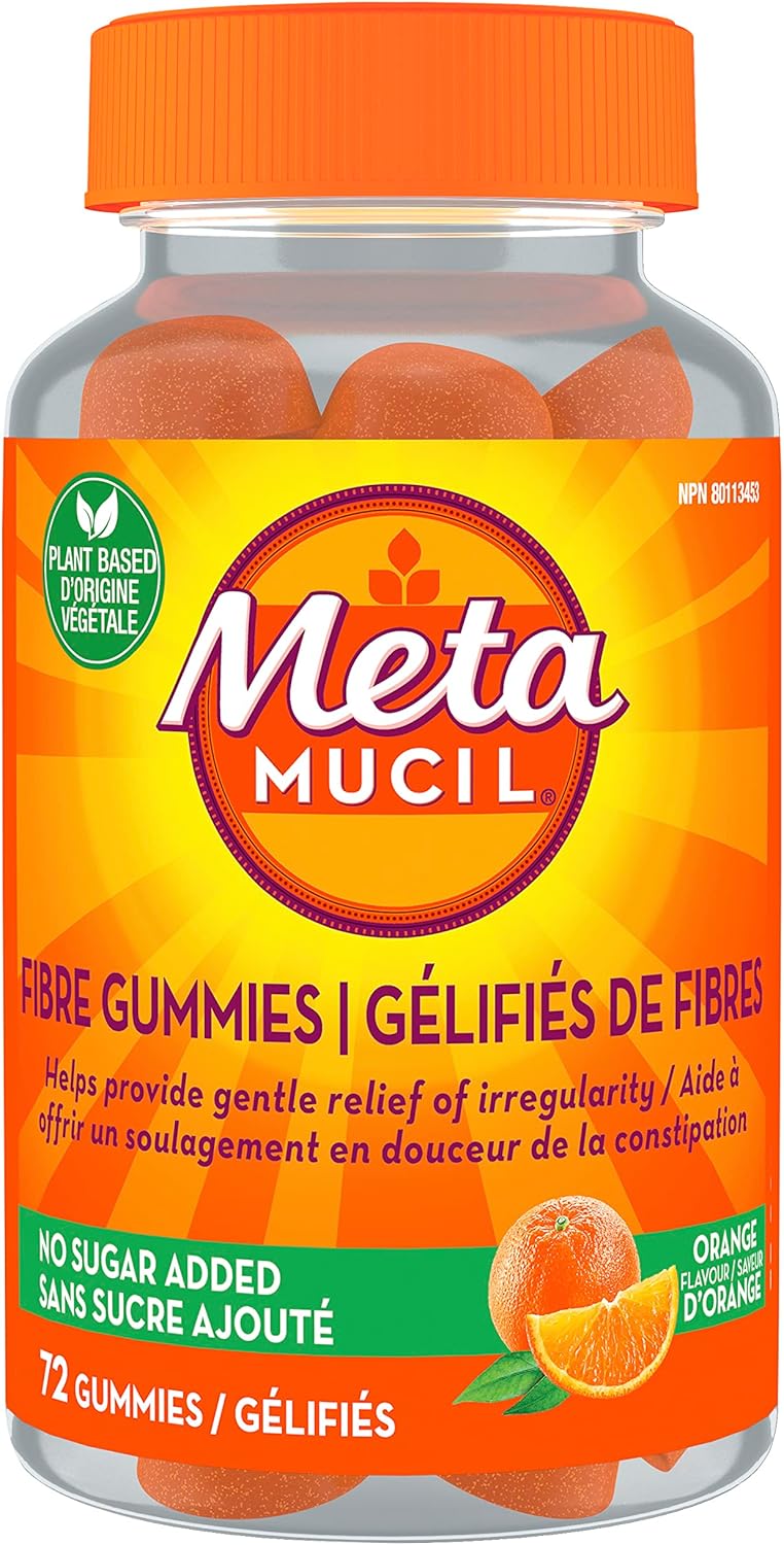 Metamucil Fibre Gummies, No Sugar Added, Daily Supplement, Prebiotic Plant-Based Fibre Blend, Orange Flavour, 72 Gummies