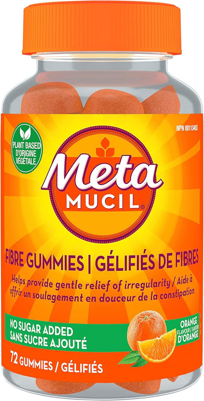Metamucil Fibre Gummies, No Sugar Added, Daily Supplement, Prebiotic Plant-Based Fibre Blend, Orange Flavour, 72 Gummies